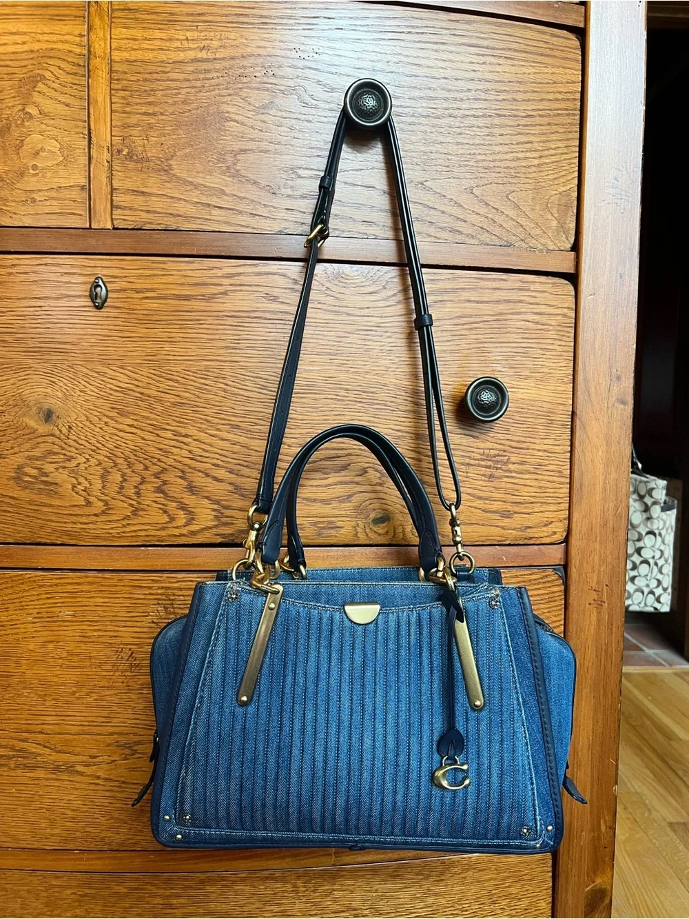 Coach Medium Blue Denim Quilted Dreamer Satchel Bag - Picture 14 of 16
